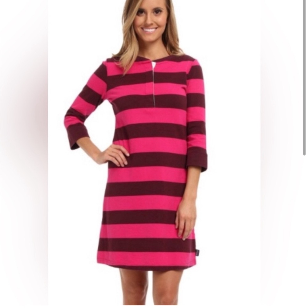 Patagonia Sender Stripe Henley Dress In Magenta Rugby Stripes Small